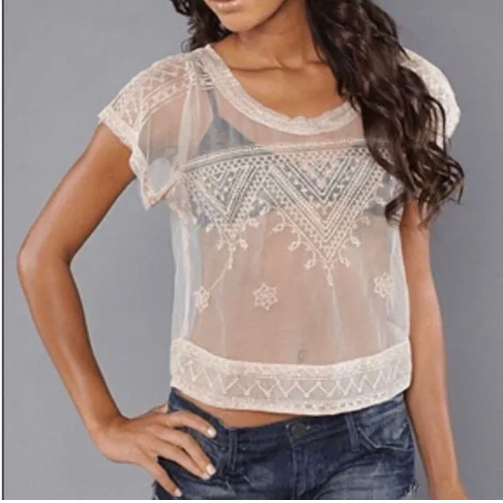 ♥️ Free People The Vicki Embroidered Sheer Top Medium